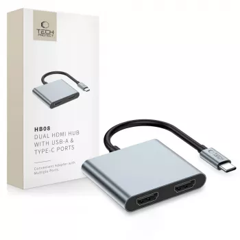 TECH-PROTECT HB08 hub-adapter 4-in-1 USB-C + USB 2.0 + 2x HDMI 4K 60Hz spacegrijs