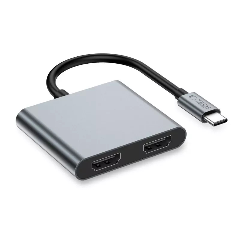 TECH-PROTECT HB08 hub-adapter 4-in-1 USB-C + USB 2.0 + 2x HDMI 4K 60Hz spacegrijs