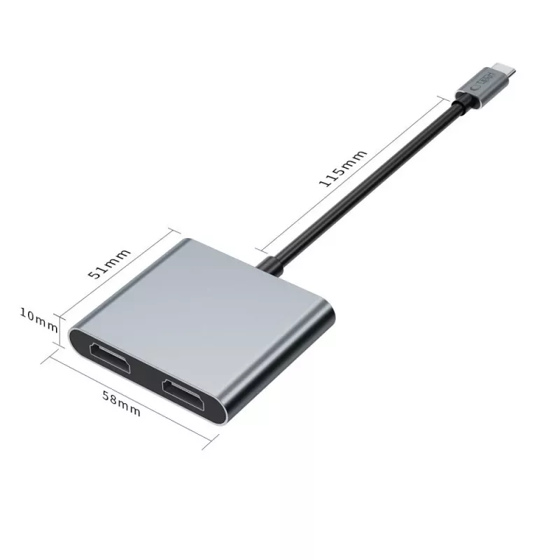 TECH-PROTECT HB08 hub-adapter 4-in-1 USB-C + USB 2.0 + 2x HDMI 4K 60Hz spacegrijs