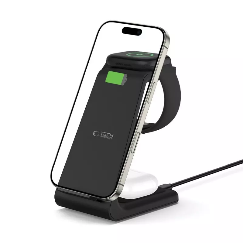 TECH-PROTECT QI15W-A36 3-in-1 draadloze oplader voor Apple zwart