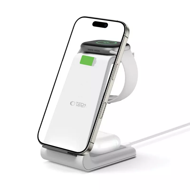 TECH-PROTECT QI15W-A36 3-in-1 draadloze oplader voor Apple wit