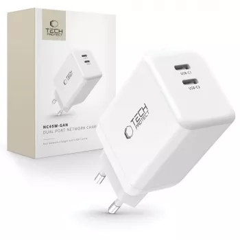 TECH-PROTECT NC45W-GAN 2-poorts netwerkoplader PD 45W wit