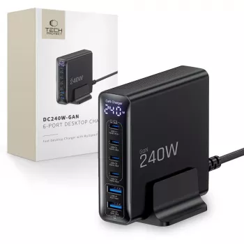 TECH-PROTECT DC240W-GAN 6-poorts desktopoplader PD 240W / QC3.0 zwart