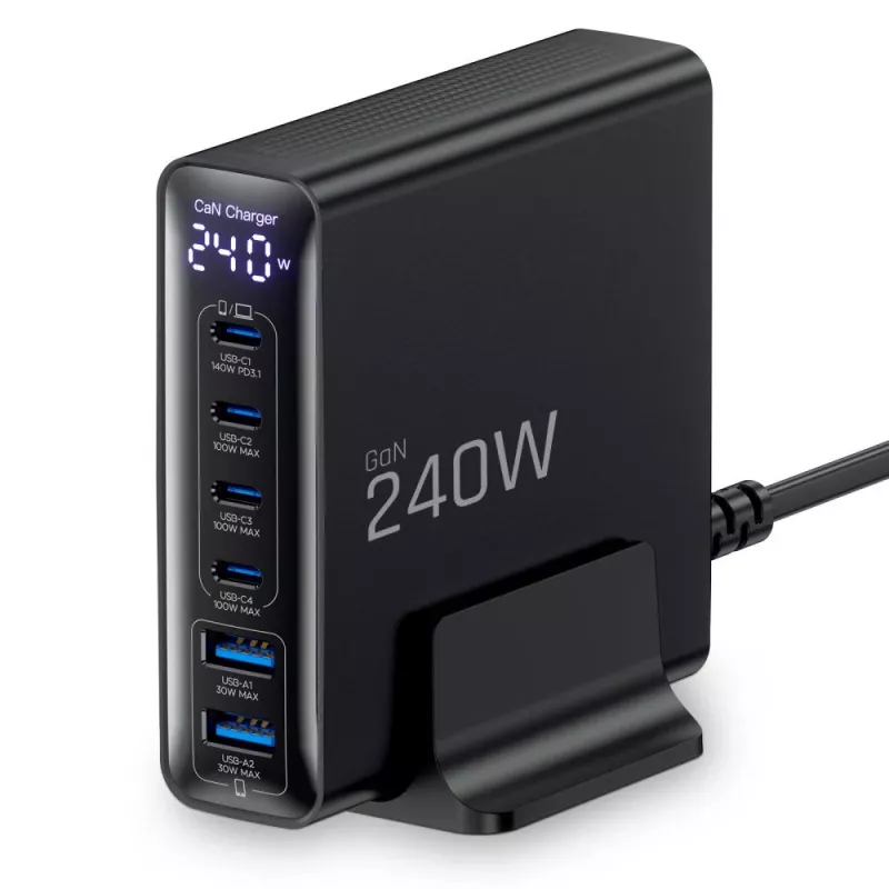 TECH-PROTECT DC240W-GAN 6-poorts desktopoplader PD 240W / QC3.0 zwart