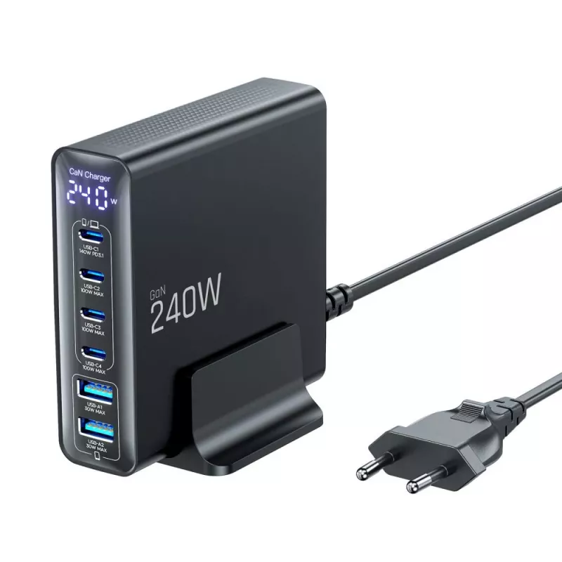 TECH-PROTECT DC240W-GAN 6-poorts desktopoplader PD 240W / QC3.0 zwart