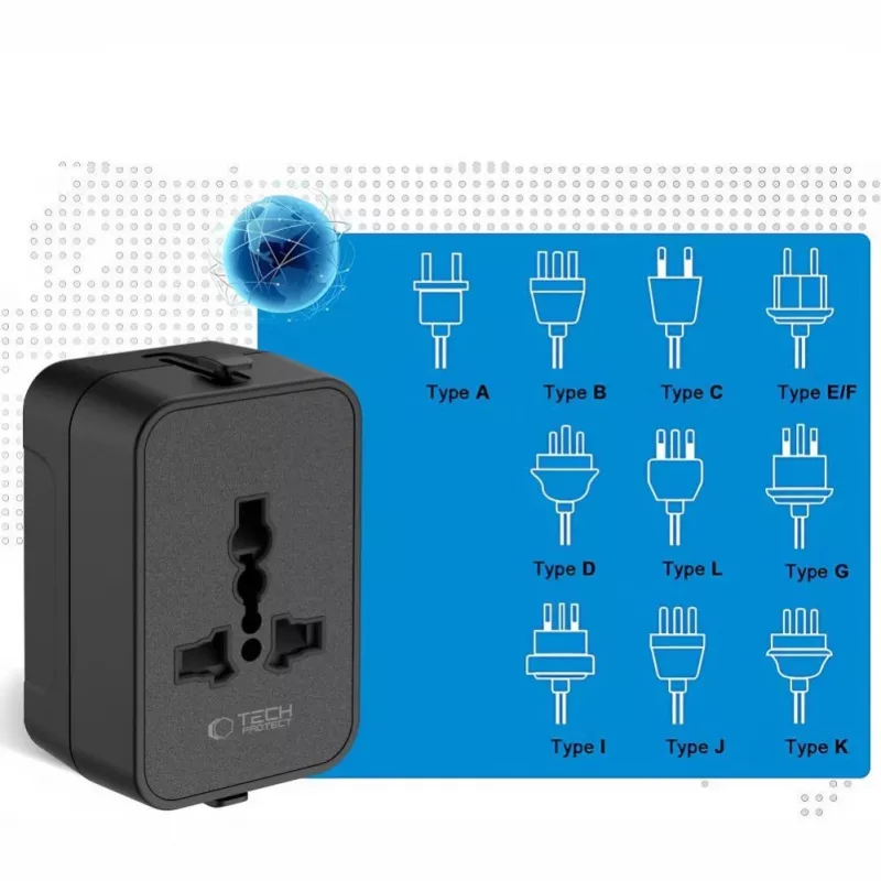 TECH-PROTECT TA300 reisadapter EU / UK / US / AU zwart
