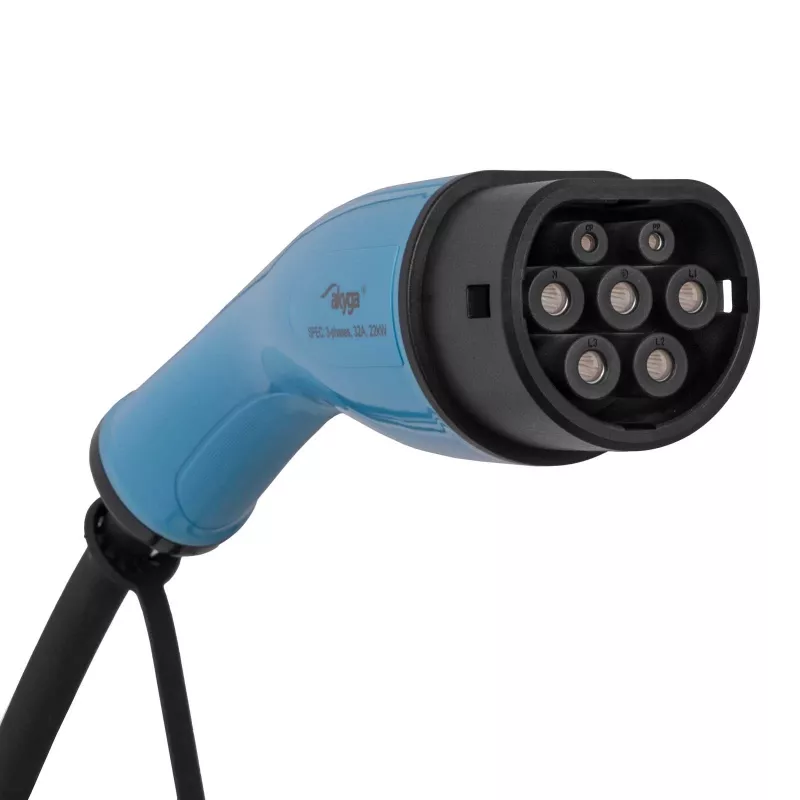 Akyga AK-EC-22 mobiele EV-lader, Type 2, CEE-5-pin-stekker, driefasig, 32 A, 22 kW, LCD, 5 m
