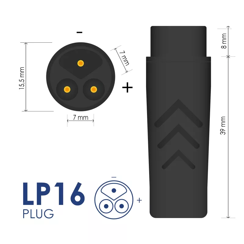 Akyga AK-EV-20 e-scooter-oplader voor 48V Li-Ion-accu's (13S), 54,6 V, 2 A, 109 W, LP16-stekker, 1,2 m