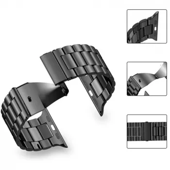 Tech-Protect Stainless Steel Link Bracelet voor Apple Watch 4/5/6/7/8/9/SE/Ultra 1/2 (42/44/45/49mm) zwart