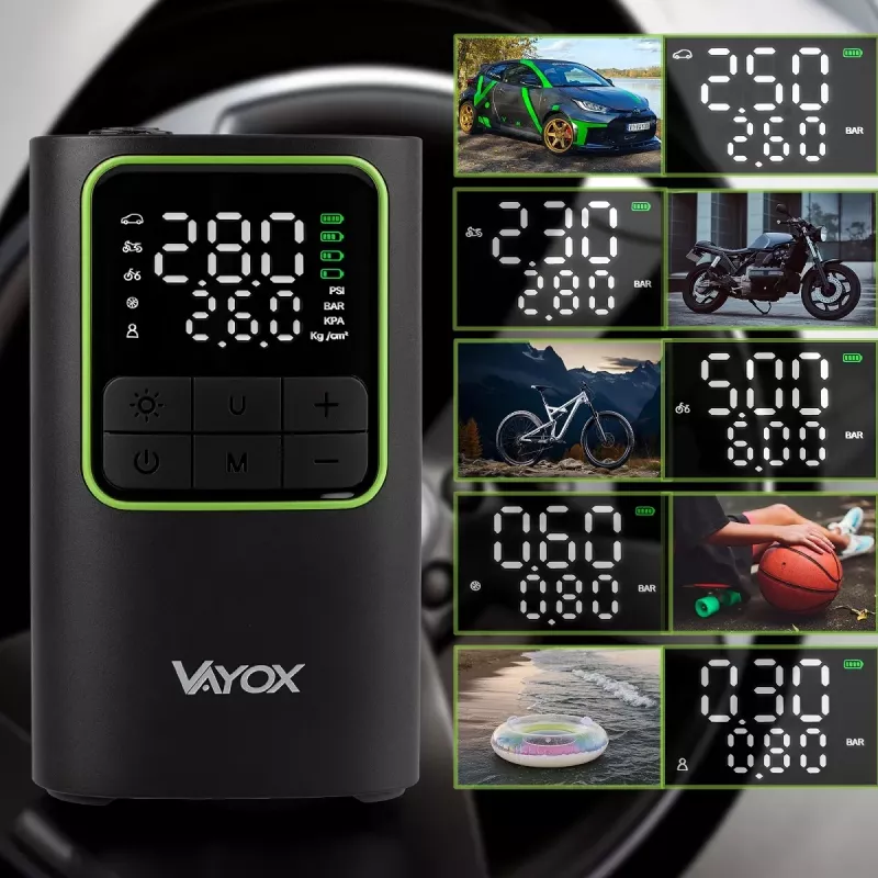 VAYOX VA0409 oplaadbare luchtpomp 4000mAh cilinder 19mm digitale bandenpomp
