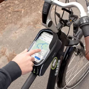 Vayox VA0450 fietsframetas met twee vakken en telefoonvak, zwart