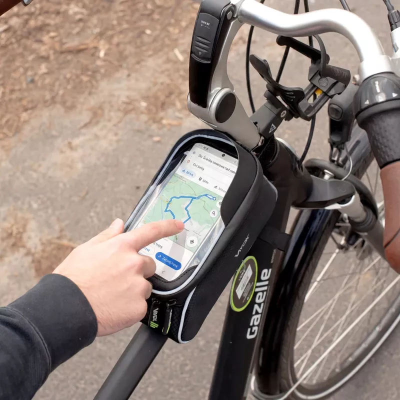 Vayox VA0450 fietsframetas met twee vakken en telefoonvak, zwart