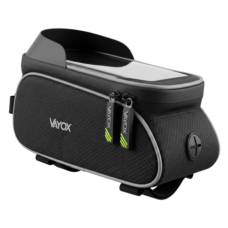 Vayox VA0450 fietsframetas met twee vakken en telefoonvak, zwart