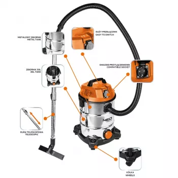 NEO TOOLS Stofzuiger 1400W, 30L