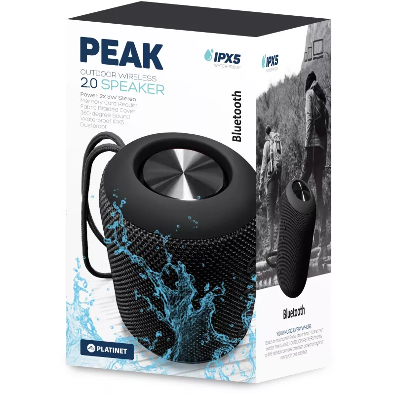 Platinet PEAK Bluetooth-luidspreker 10W (2x5W) BT5.0+EDR 2200mAh IPX5 waterdicht