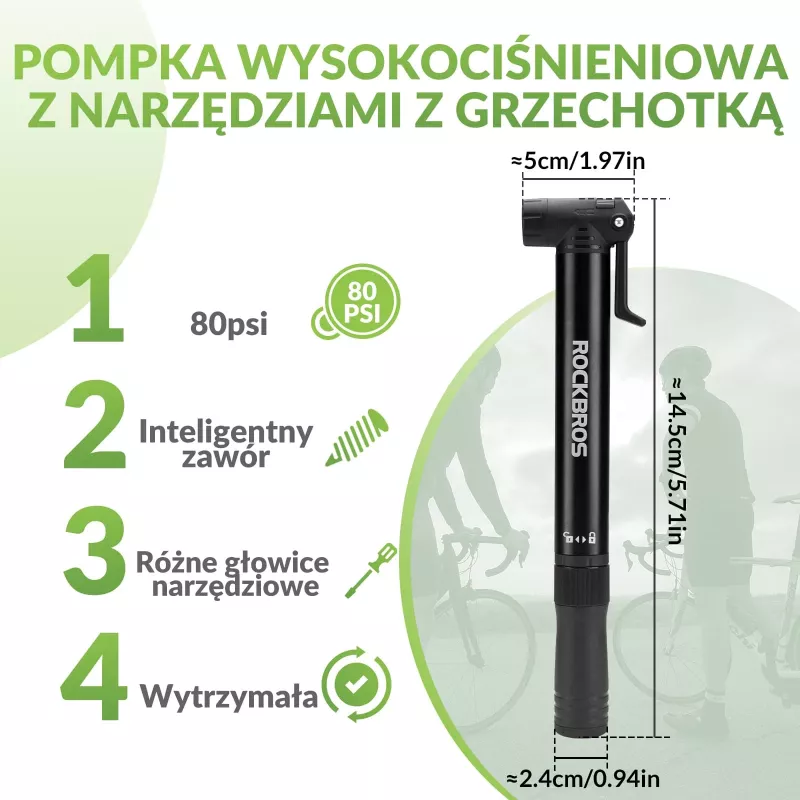 ROCKBROS handpomp voor fiets 42320010001 met schroevendraaier - zwart