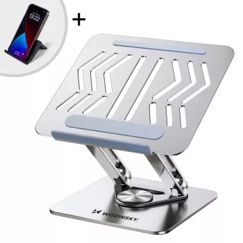 Wozinsky 360° zilveren laptopstandaard met telefoonhouder