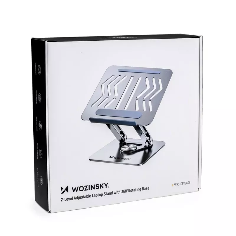 Wozinsky 360° zilveren laptopstandaard met telefoonhouder