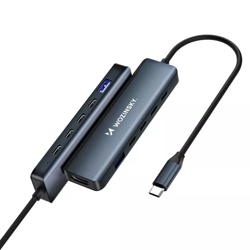 WOZINSKY WHBC10Y4S USB-C hub 6-in-1 multifunctioneel aluminium met 15 cm kabel - grijs
