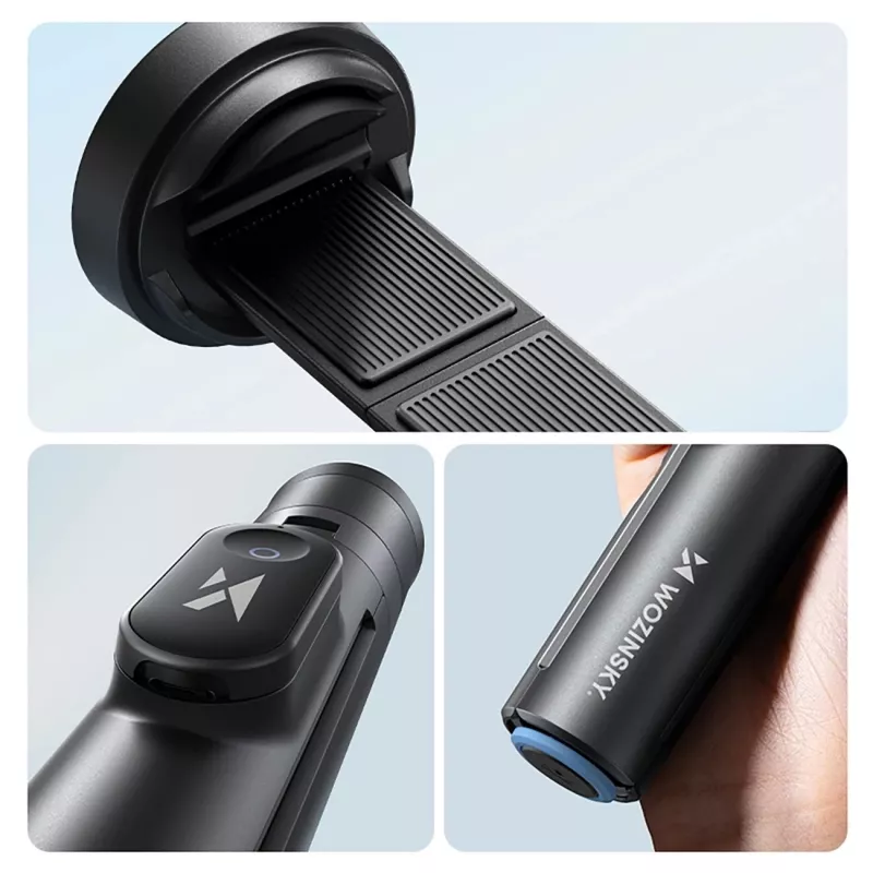 Premium selfiestick Wozinsky WRZP1 met automatisch uitklapbare poten, statieffunctie, 1,7 m - zwart
