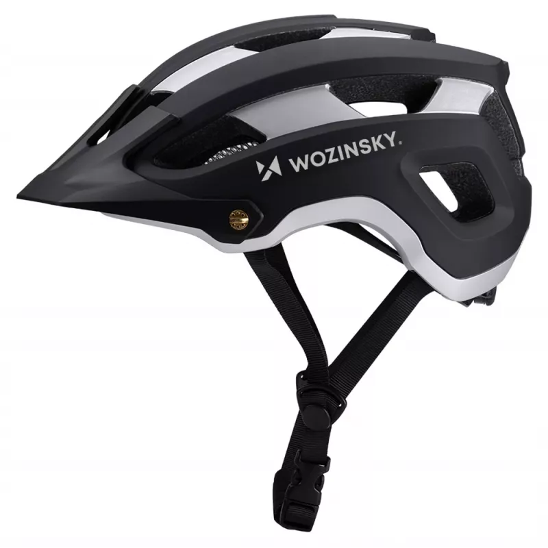 Wozinsky MTB-helm met afneembaar vizier, licht, 57-62 cm, zwart-zilver