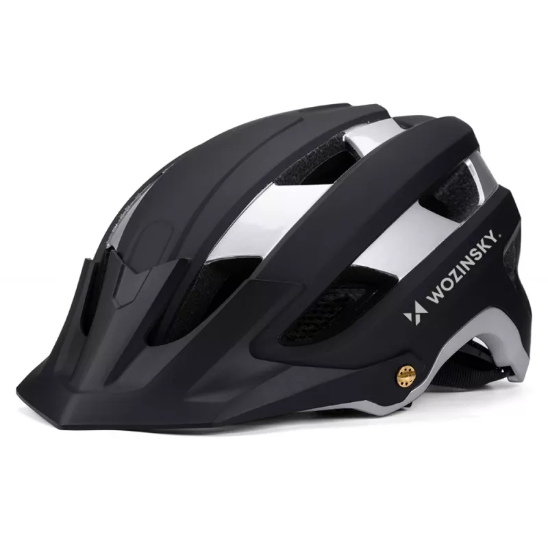 Wozinsky MTB-helm met afneembaar vizier, licht, 57-62 cm, zwart-zilver