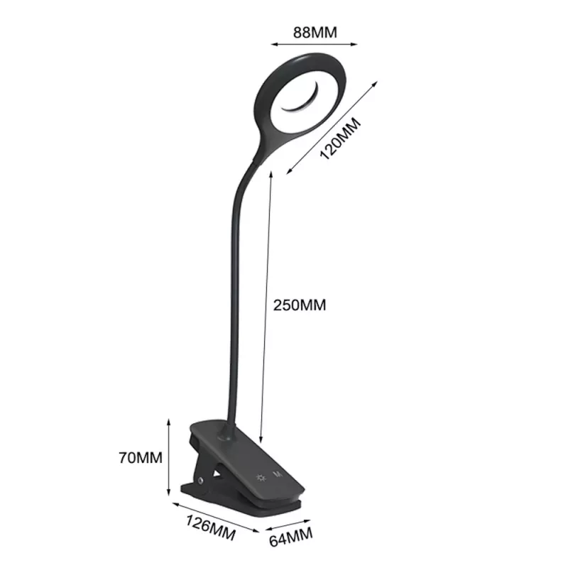 WOZINSKY mini draadloze LED-leeslamp met clip en USB-C-kabel - zwart