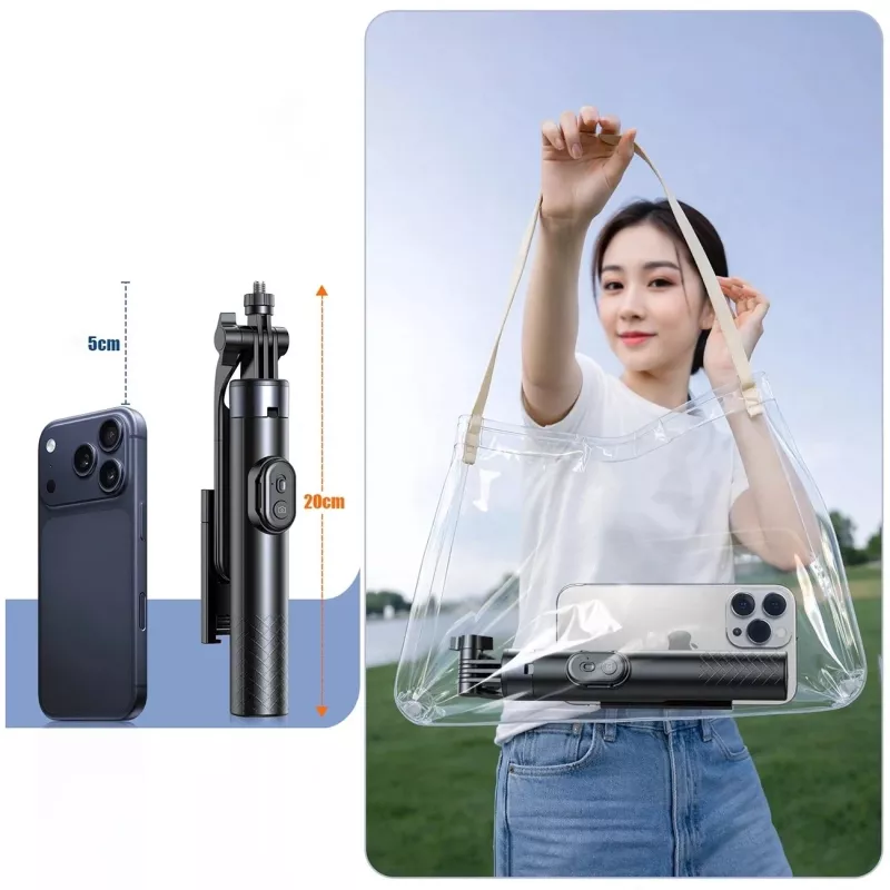 Wozinsky selfiestick WC1Y30S telescoopstatief 1,3m met telefoonhouder - zwart
