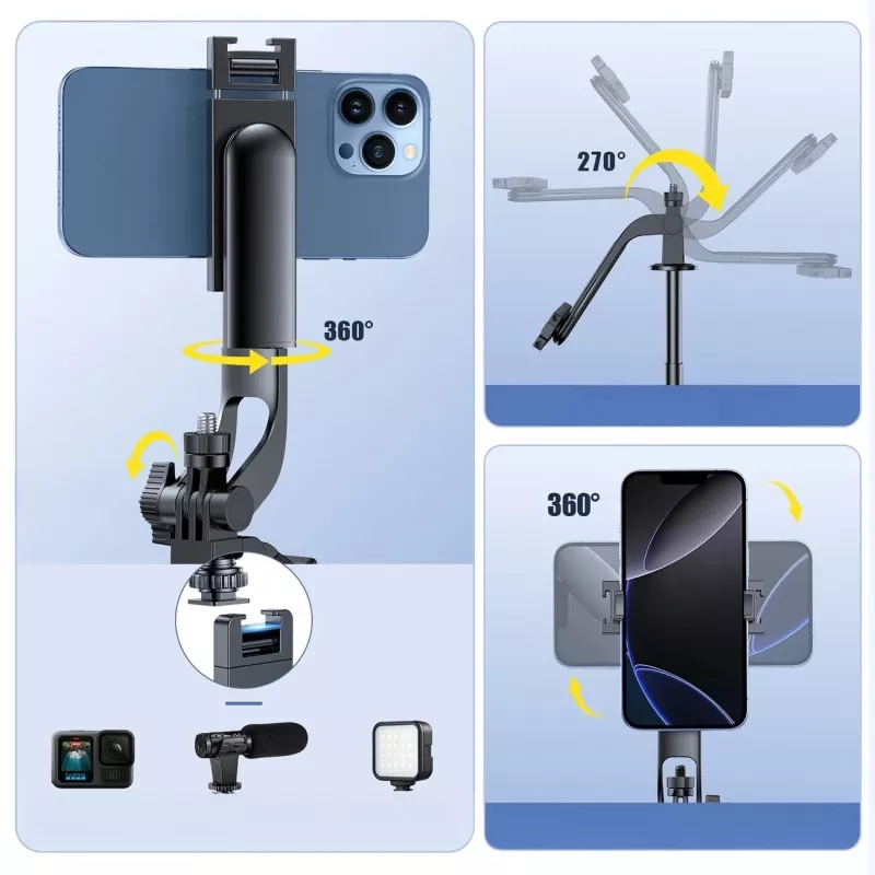 Wozinsky selfiestick WC1Y30S telescoopstatief 1,3m met telefoonhouder - zwart