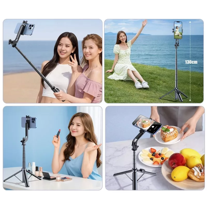 Wozinsky selfiestick WC1Y30S telescoopstatief 1,3m met telefoonhouder - zwart