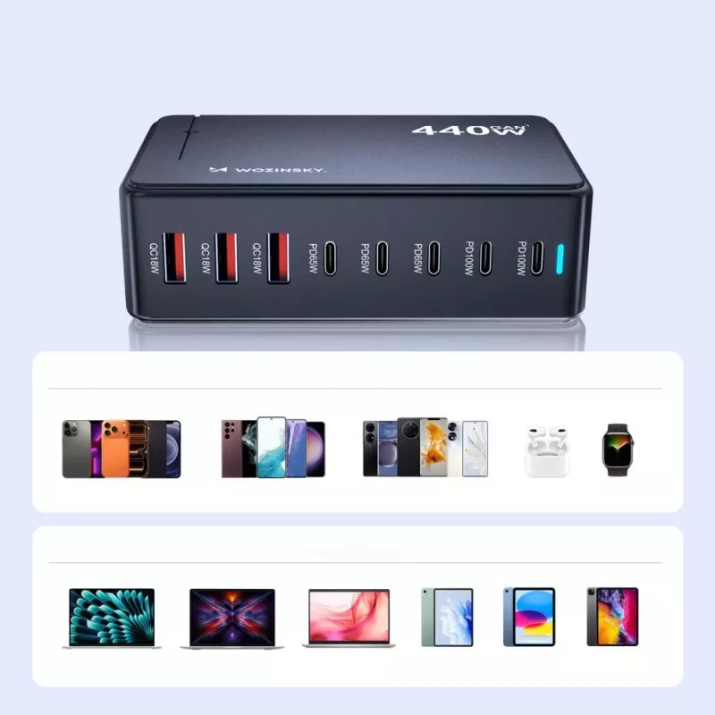 Wozinsky 240W GaN QC3 laadstation - zwart