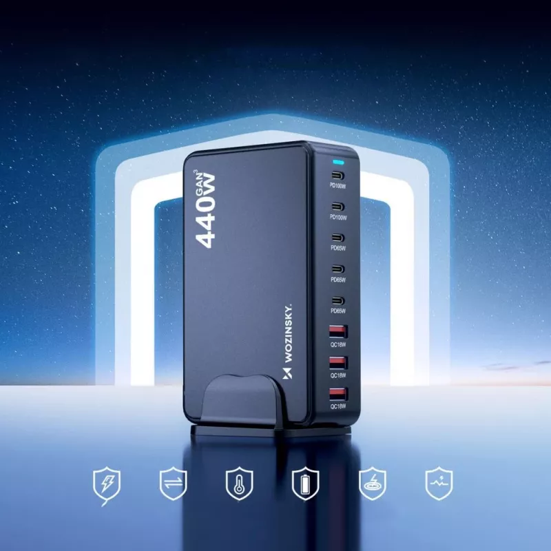 Wozinsky 240W GaN QC3 laadstation - zwart