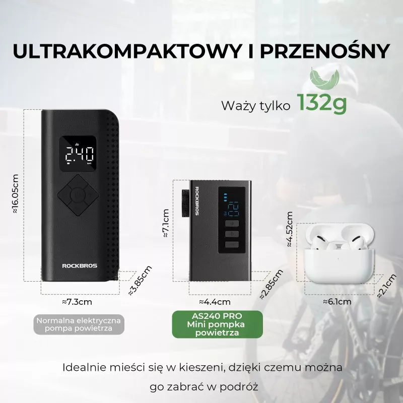 ROCKBROS AS240 PRO draadloze luchtpomp, 120 PSI compressor, 420 mAh, zwart