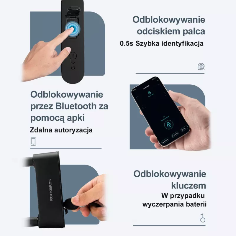 Rockbros SMART vingerafdruk & Bluetooth fietsslot 100 cm zwart