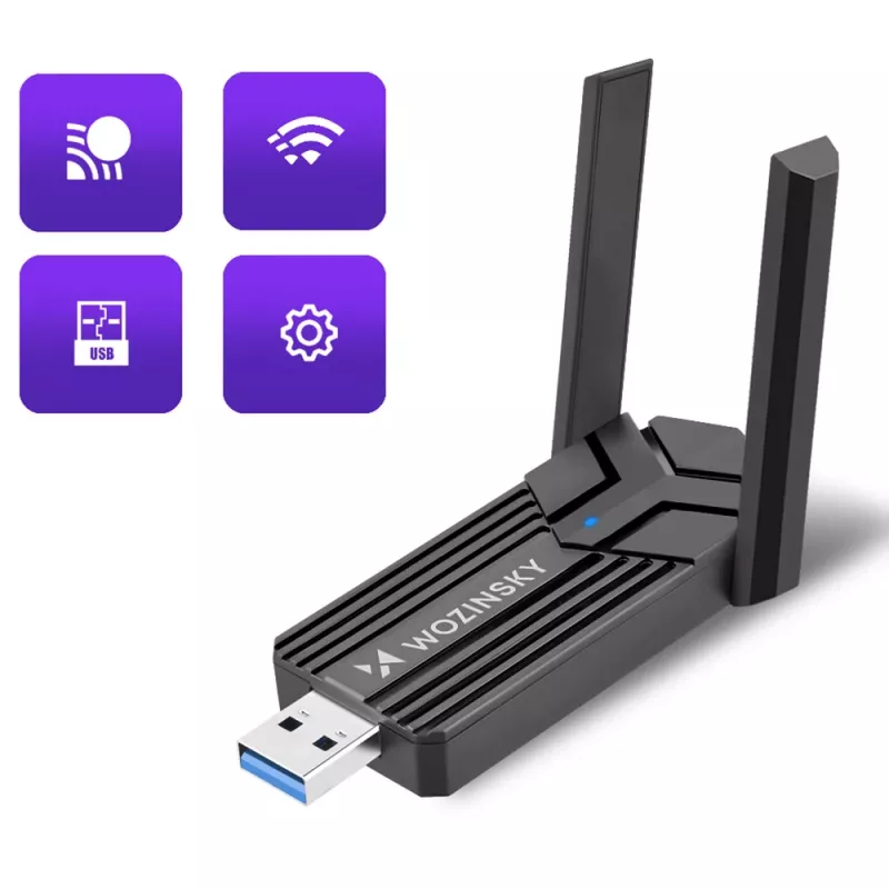 Wozinsky WAX-1800 dual-band draadloze USB 3.0 WiFi 6 adapter - zwart