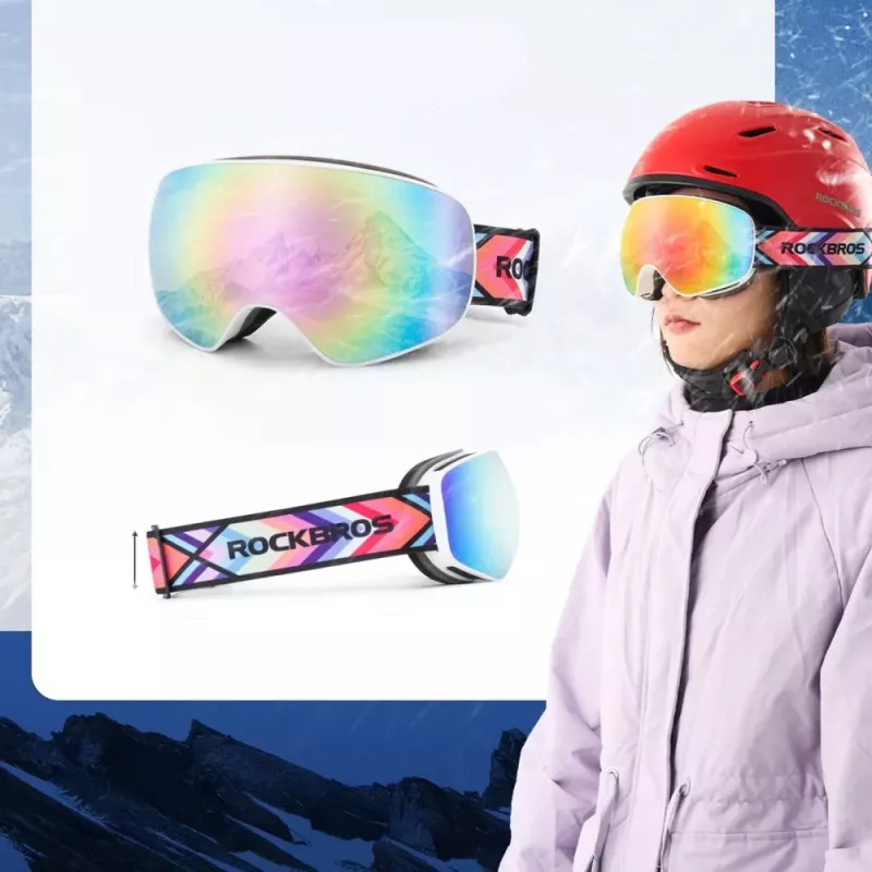 ROCKBROS SP284 kinderskibril - matwit frame, grijze PC-lens met roze kersenbloesemspiegel
