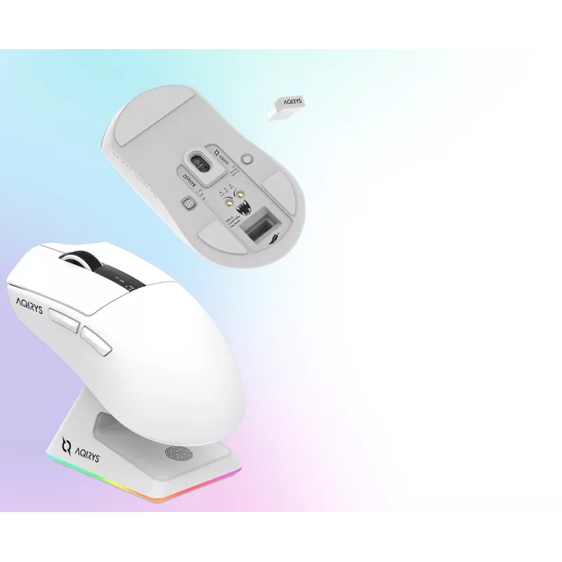 AQIRYS Zephyr draadloze gaming-muis, 2,4 GHz + Bluetooth, 26000 DPI, wit