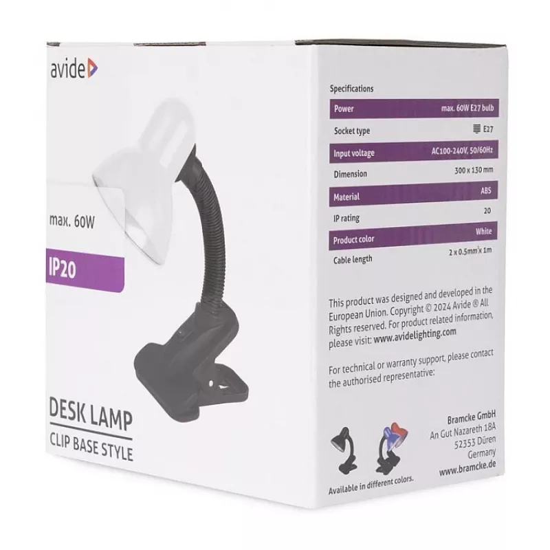 Avide Basic Clipbar Max 60W Klembureaulamp Zwart