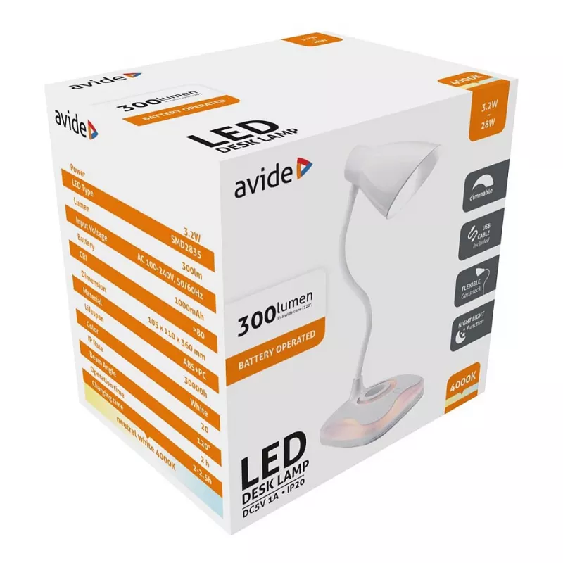 Avide LED Bureaulamp met nachtlampfunctie USB 3,2W dimbaar
