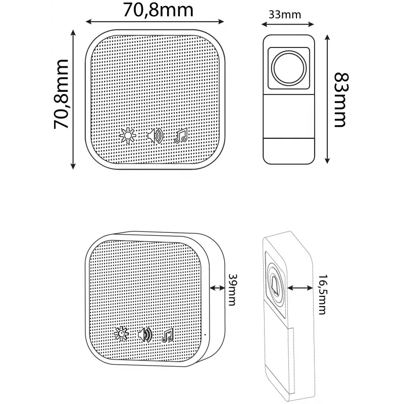 ENTAC Draadloze Deurbel AC-stekker IP44 zender met 1x CR2032-batterij