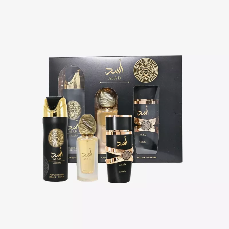 Lattafa Asad Eau de Parfum 100ml + Deodorant Spray 200ml + Luchtverfrisser Spray 300ml Geschenkset