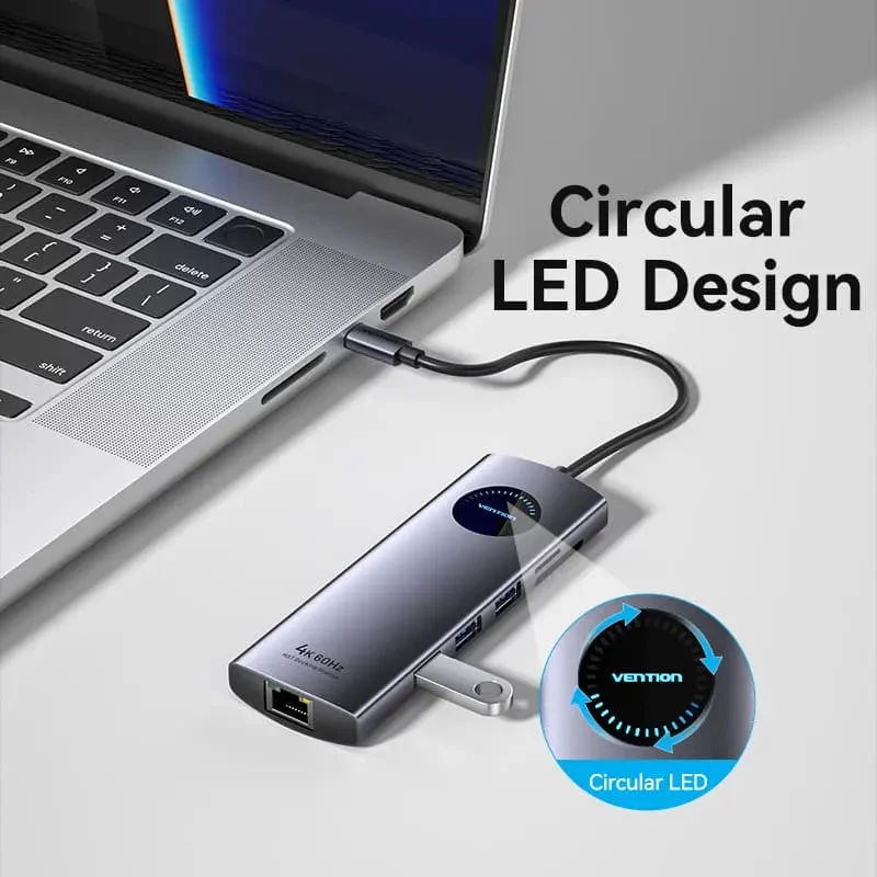 VENTION USB-C 10-in-1 Docking Station 8K 30Hz 100W PD met LED-display