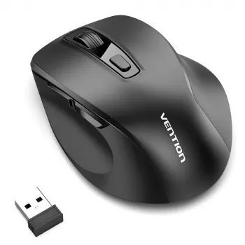 Vention KTMB0 dual-mode 2,4GHz + Bluetooth 5.1 draadloze optische muis, 6 knoppen, 800-2400 DPI, zwart