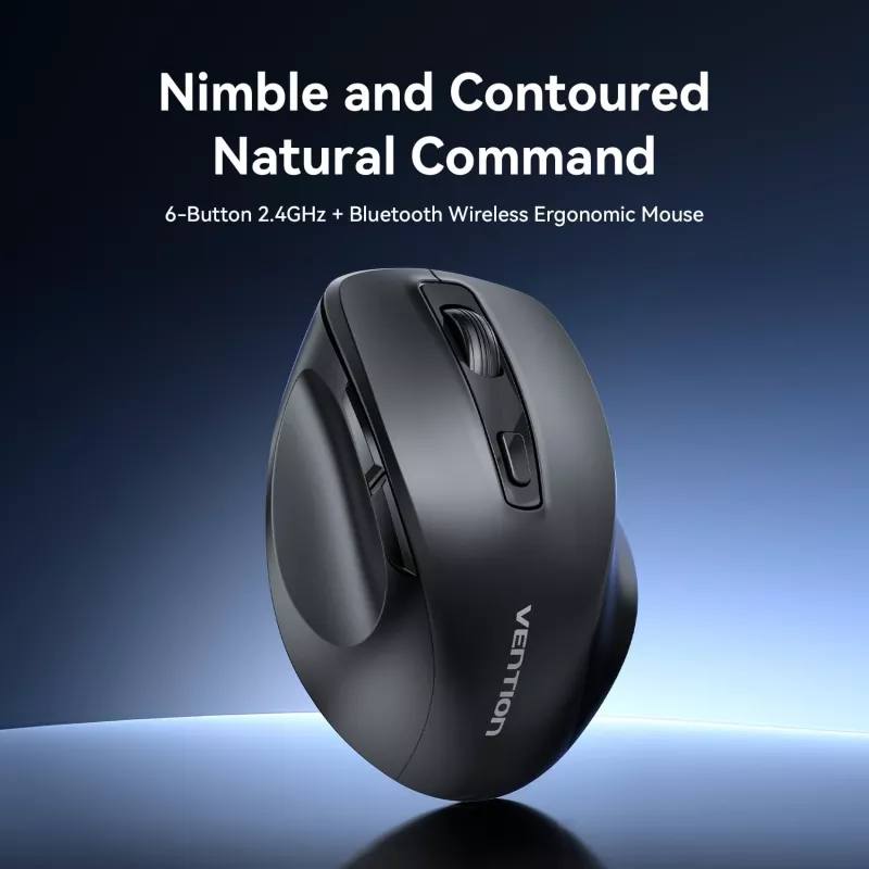 Vention KTMB0 dual-mode 2,4GHz + Bluetooth 5.1 draadloze optische muis, 6 knoppen, 800-2400 DPI, zwart