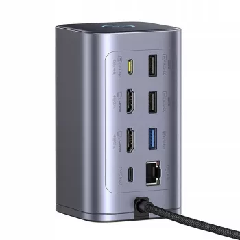 Baseus Air Spacemate 12-in-1 USB-C Hub, 2x HDMI 4K@60Hz, 2x USB-C 10Gbps, 2x USB-A 5Gbps, 2x USB-A 480Mbps, RJ45, SD/microSD, USB-C PD, Grijs