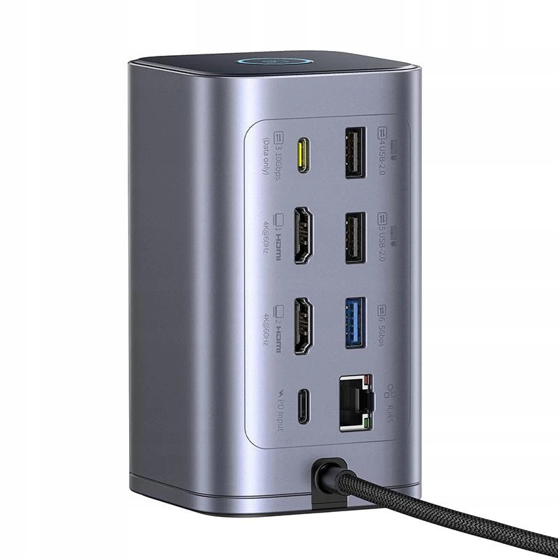 Baseus Air Spacemate 12-in-1 USB-C Hub, 2x HDMI 4K@60Hz, 2x USB-C 10Gbps, 2x USB-A 5Gbps, 2x USB-A 480Mbps, RJ45, SD/microSD, USB-C PD, Grijs