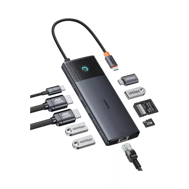USB-C-hub Baseus Metal Gleam II 10-in-1 HDMI USB-A USB-C RJ45 SD/TF - Space Gray