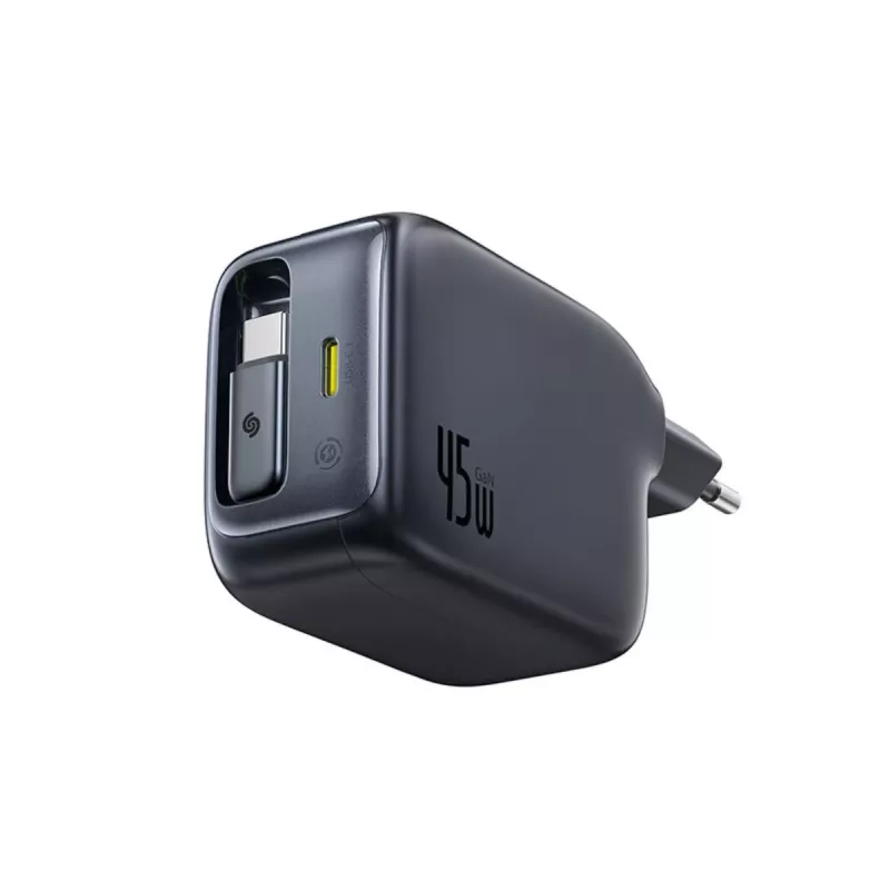 Baseus EnerCore CJ11 45W autolader met USB-C-aansluiting en intrekbare USB-C-kabel - zwart