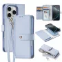 DUXDUCIS Lawa Leather Case voor iPhone 16 Pro Max met afneembare magnetische wallet - blauw