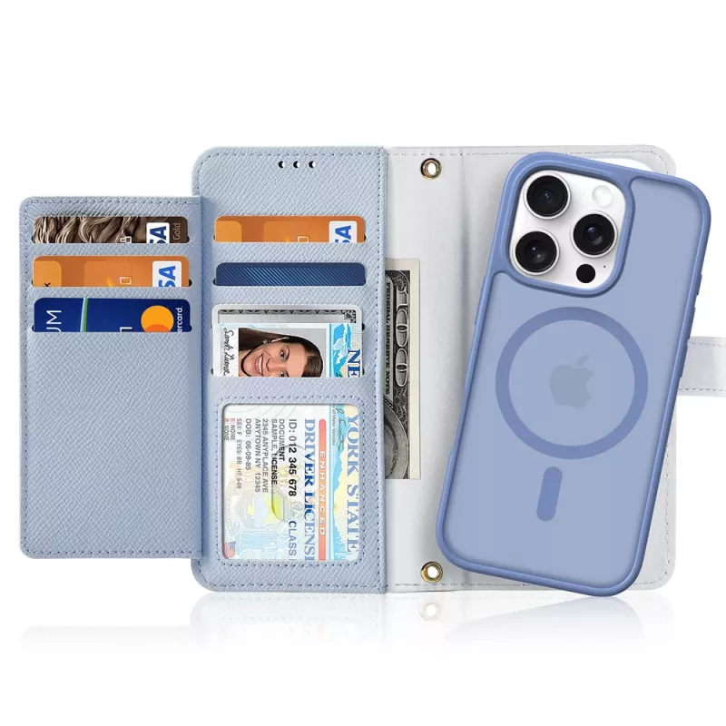 DUXDUCIS Lawa Leather Case voor iPhone 16 Pro Max met afneembare magnetische wallet - blauw